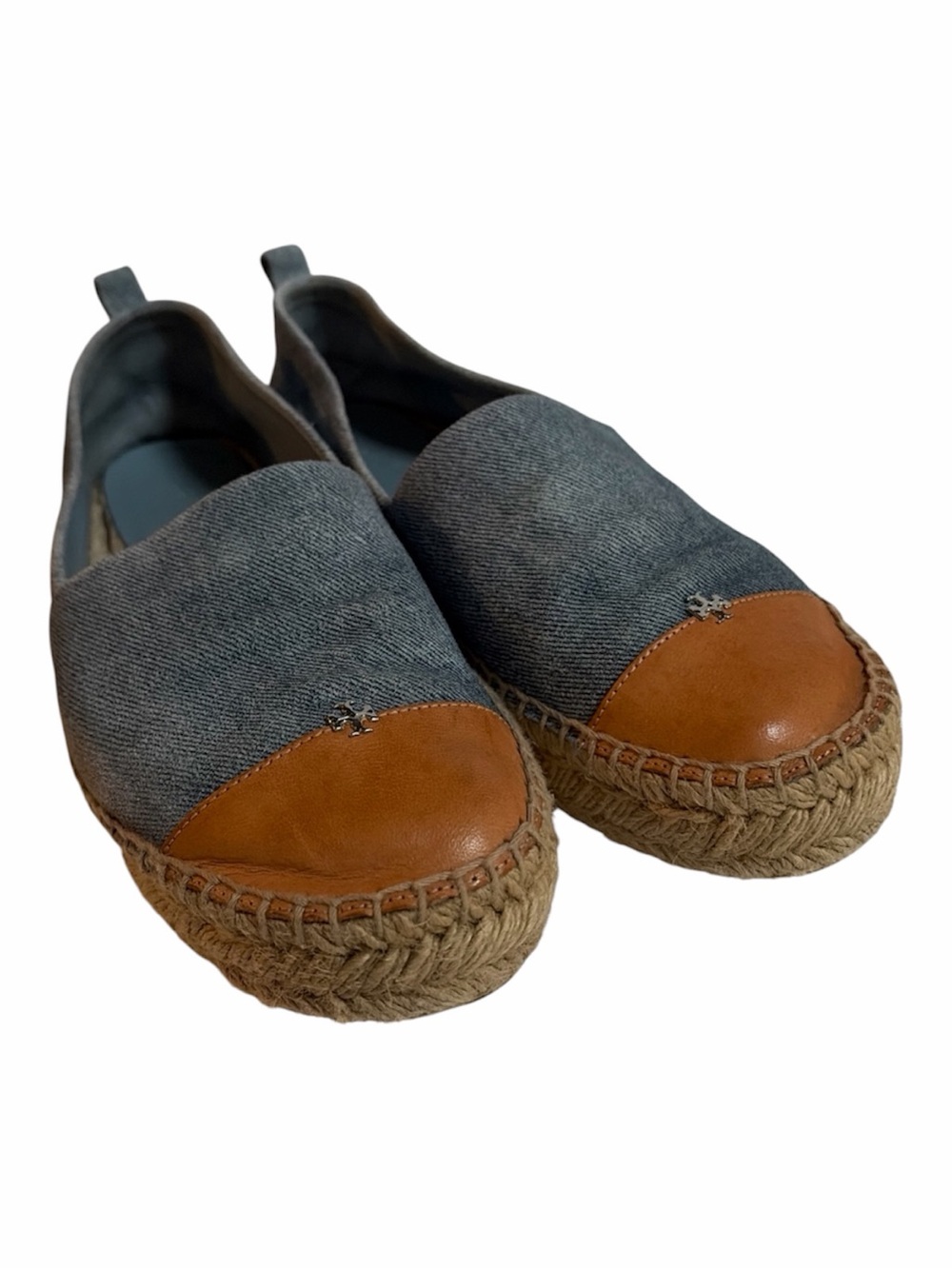 Tory Burch Denim Leather Cap-Toe Espadrilles Size 9